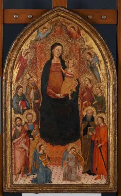  La Virgen y el Niño entre los Santos: Una evocación celestial en la pintura copta del siglo X